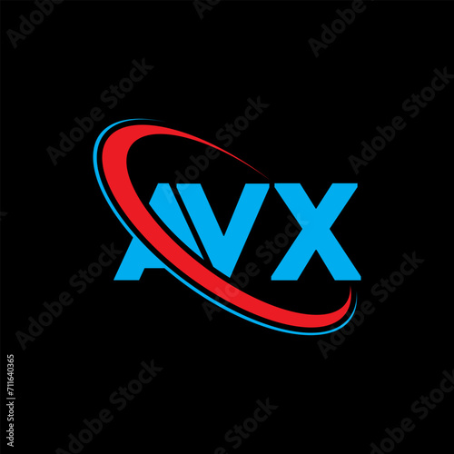 AVX logo. AVX letter. AVX letter logo design. Initials AVX logo linked with circle and uppercase monogram logo. AVX typography for technology, business and real estate brand. photo