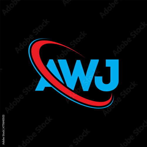 AWJ logo. AWJ letter. AWJ letter logo design. Initials AWJ logo linked with circle and uppercase monogram logo. AWJ typography for technology, business and real estate brand.