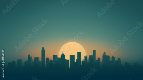 Sun Setting Over City Skyline