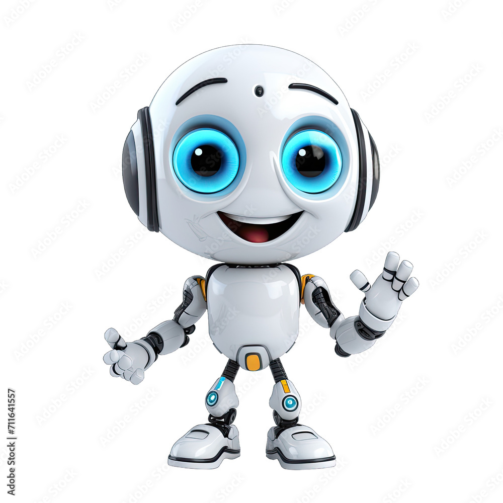 Cute helper robot on transparent or white background generative ai