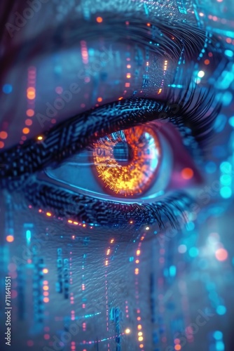 Perfect macro photography of orange eyes and perfect vision in neon light © Александр Лобач