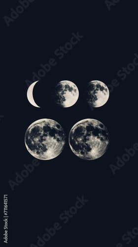 Three Phases of the Moon in Dark Sky