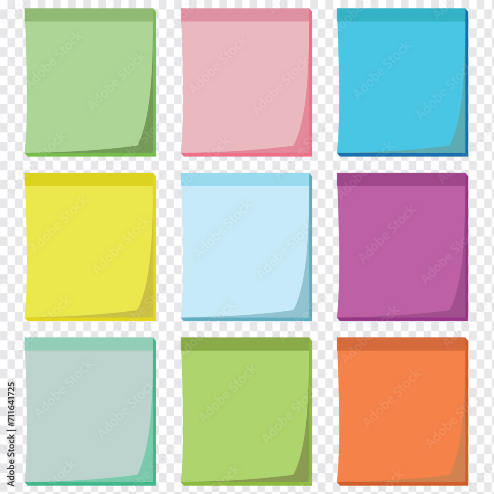 Sticky Notes set. Multicolored sticky notes isolated on transparent background. Colored paper set. Sticky Notes set. Multicolored sticky notes isolated on transparent background. Colored paper set.