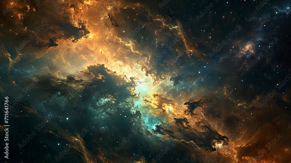 Fototapeta premium Glowing huge nebula with young stars. Space background.