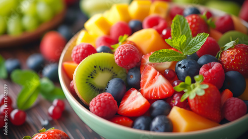 colorful fruit salad with fresh berries and kiwi