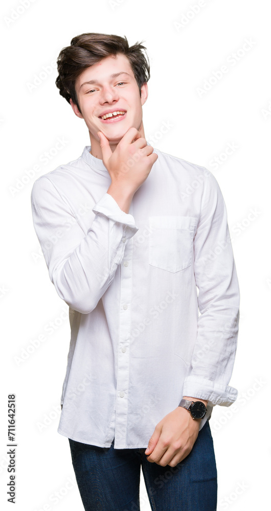 Young handsome business man over isolated background looking confident at the camera with smile with crossed arms and hand raised on chin. Thinking positive. Young handsome business man over isolated background looking confident at the camera with smile with crossed arms and hand raised on chin. Thinking positive.