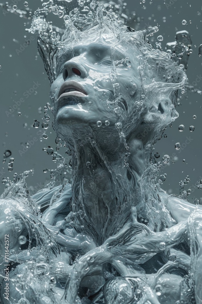 a human body made of water droplets, the whole body