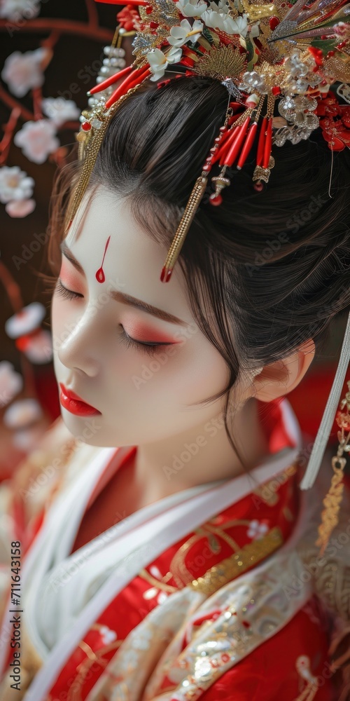 Woman in the Goddess Ancient Japan Beauty Style - Beautiful Goddess Girl Background created with Generative AI Technology