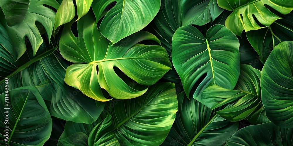Green large leaves of tropical plants,wallpaper,background.