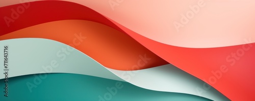 A red, green, and orange paper wallpaper, in the style of light silver and light coral, colorful curves
