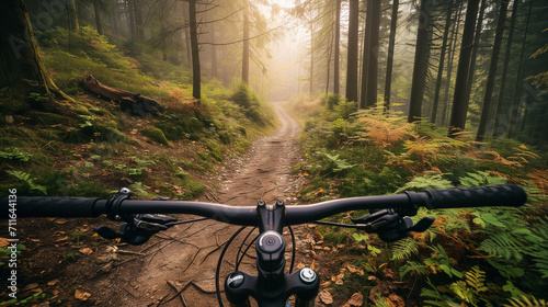 Mountain bike on a challenging forest trail --ar 16:9 --v 6.0 photo