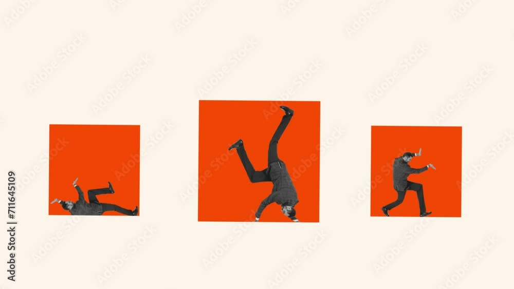 Stop motion. Animation. Employees, man and woman pushing figures ...