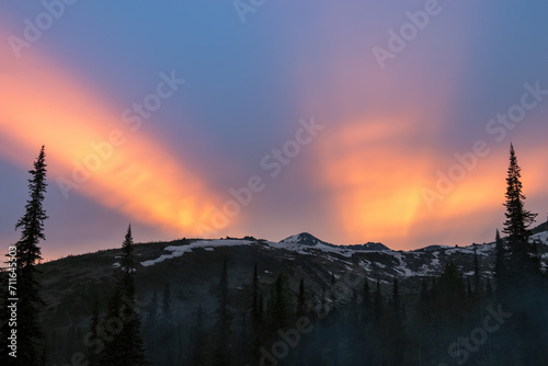 Sunset in the mountains of Siberia. Western Sayan mountains