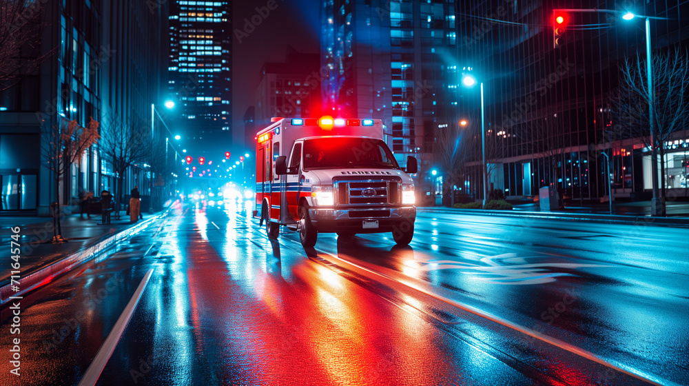Ambulance rushing through the streets at night Ambulance rushing through the streets at night