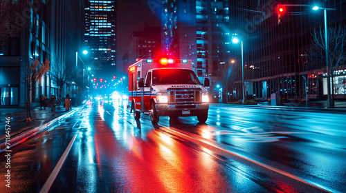 Ambulance rushing through the streets at night