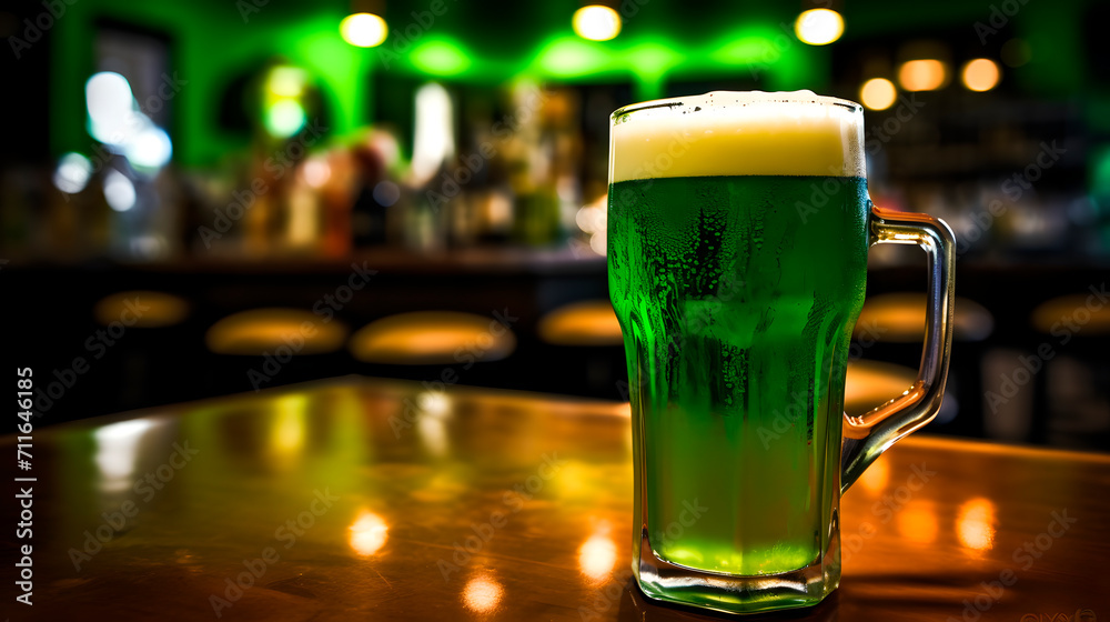 beer on a table, green beer, st. patrick's day celebration
