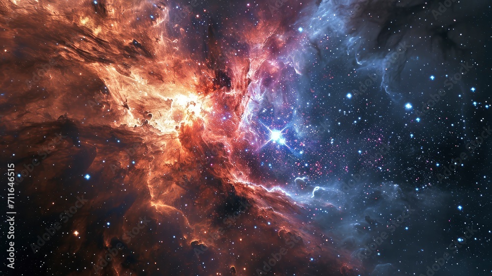 Fototapeta premium Glowing huge nebula with young stars. Space background.
