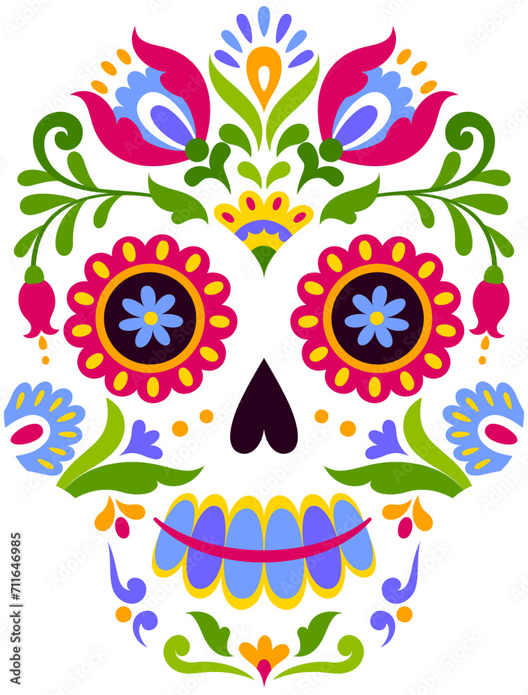 Day of the Dead symbol mexican skull with flowers