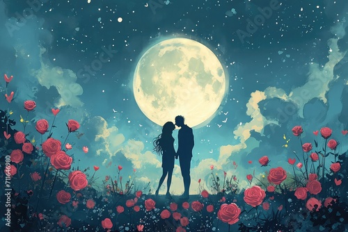 Lovely couple dating, Valentine's Day Illustration Concept photo
