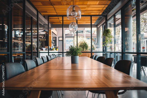 Long Wooden Table in Front of Window for Functional and Aesthetic Purposes