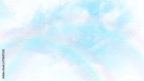 Rainbow blue sky with cloud. fantasy cloudy sky with rainbow blue color , nature abstract background