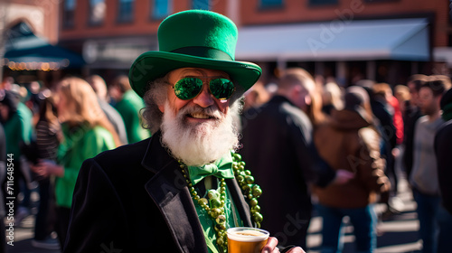 older man with large beard dressed in green, grupo de personas vestidas de verde, personas celebrando el dia de san patricio