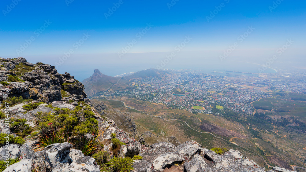 Scenic view of Lion´s Head and Cape Town City Bowl from the summit of Table Mountain, South Africa