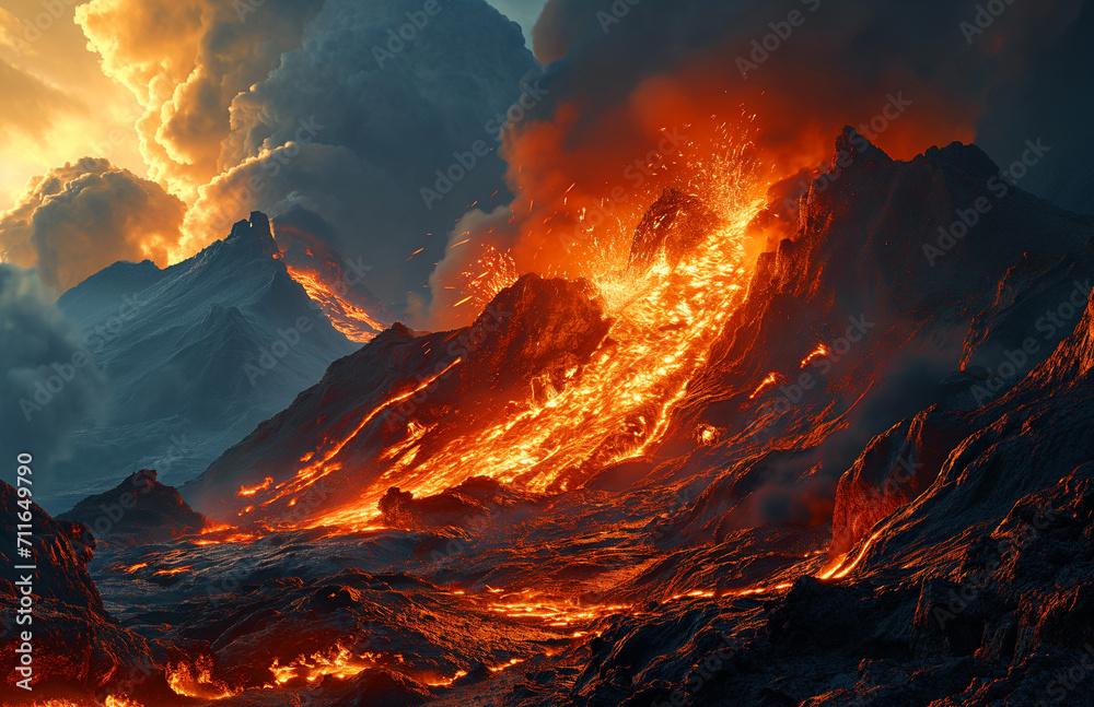 lava fire in the mountains