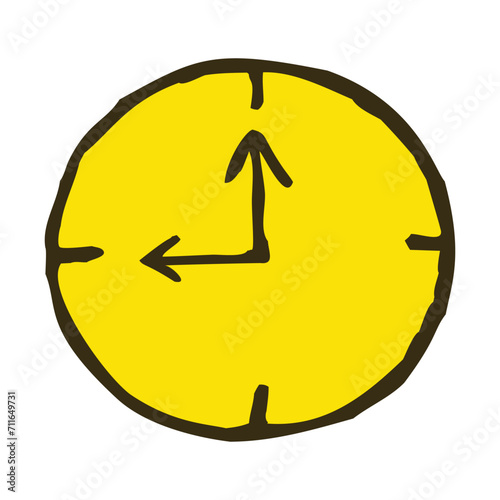 Doodle colorful wall clock icon hand drawn with thin line in minimalistic style
