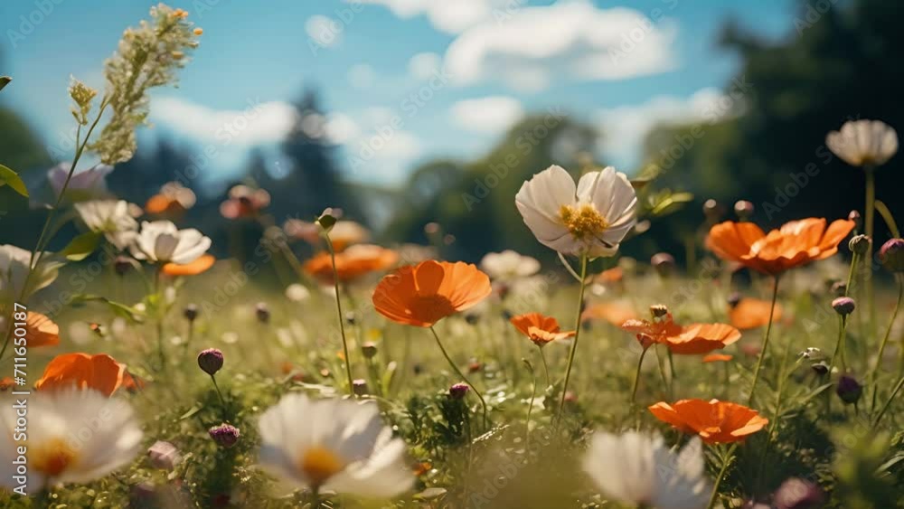 Beautiful and amazing of cosmos flower field landscape in sunset. nature wallpaper background.