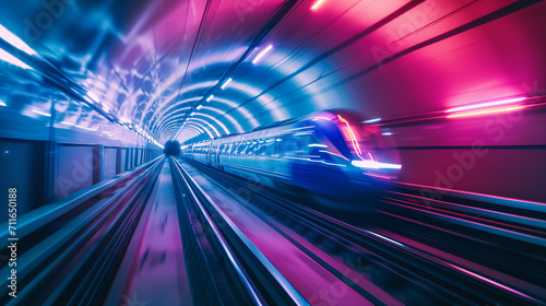 Futuristic train speeding through a neon-lit tunnel --ar 16:9 --v 6.0