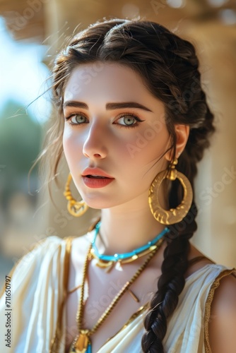 Woman in the Goddess Ancient Sumer Beauty Style - Beautiful Goddess Girl Background created with Generative AI Technology