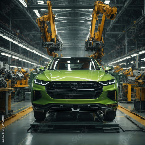 Green Car in the Factory