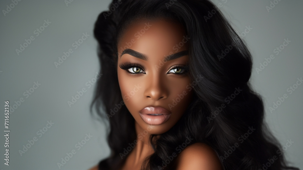 Portrait of dark skin woman, model. 