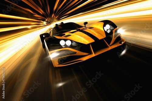Tapety artystyczne A fast modern hyper car with lightbeams showing the speed.