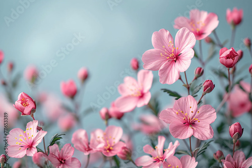 Delicate cherry blossoms with soft pink petals on blurred background