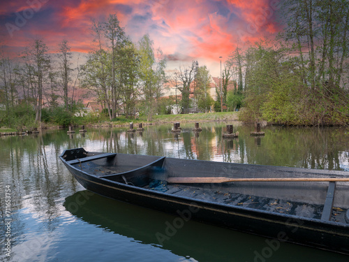 boat on the spreewald river in germany
