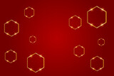 Golden Geometric Shape Abstract On Red Background. Technology Banner Wallpaper. Luxury. Vector Illustration