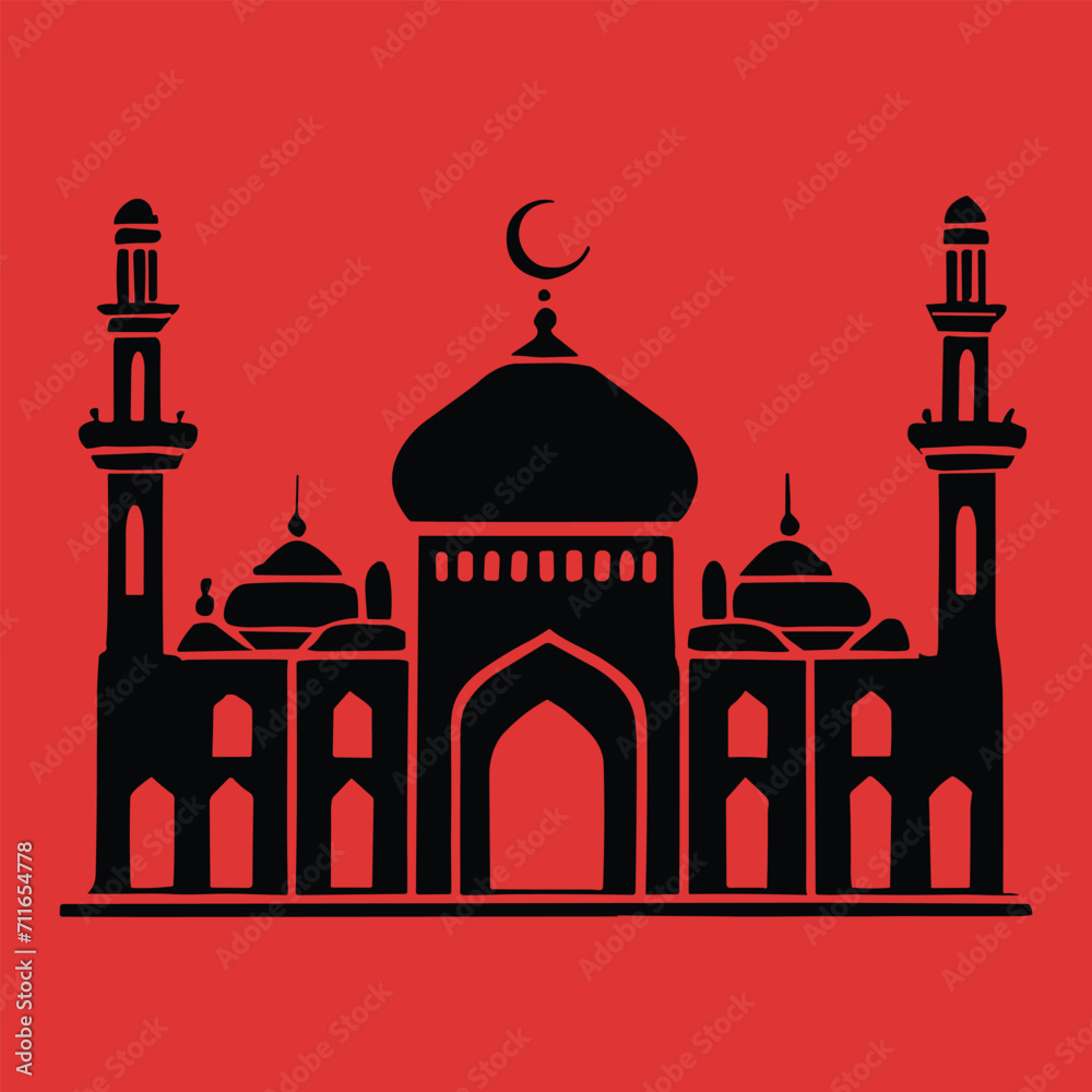 Vector illustration of mosque silhouette, generative ai.