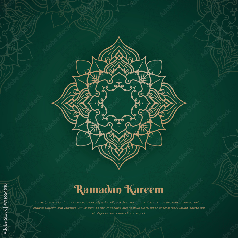 Gold mandala design with ornament in green background for ramadan kareem campaign Gold mandala design with ornament in green background for ramadan kareem campaign