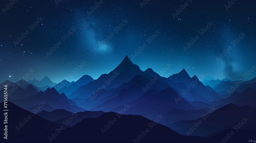 Night Scene With Mountains and Stars