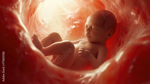 Photographie Little human baby inside mother womb