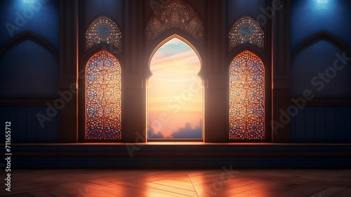 Ramadan Kareem background with mosque arch.