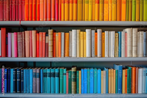 Colorful books in a library. 