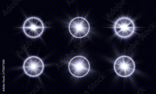 Light effects set, bright star isolated on transparent background for web design and illustrations. 10 EPS. Vector.