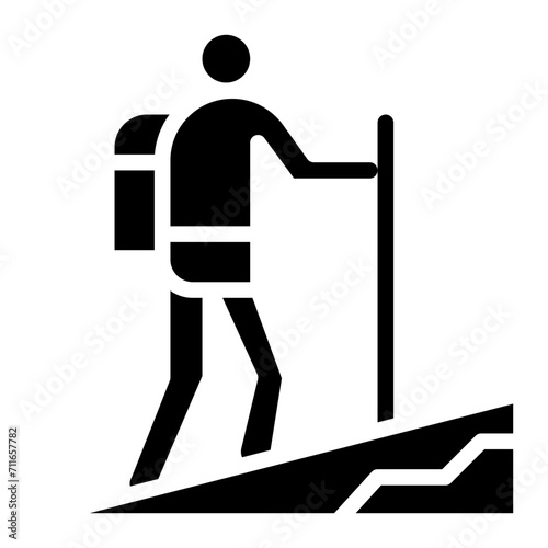 Person Hiking icon vector image. Can be used for Trekking.