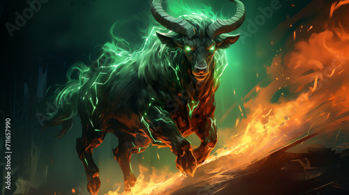 Mad futuristic flaming Goat. Spirit sketch animal set. Generative AI © Владимир Тюрин