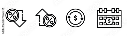 increase and decrease money icon set, credit and loan icon vector illustration