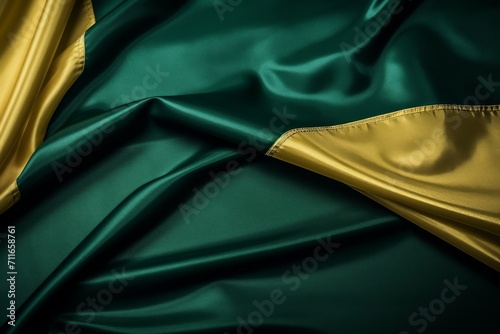 Brazilian independence day celebration waving flag on fabric texture background with copy space photo