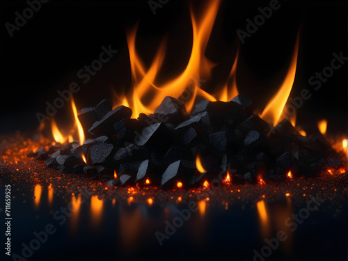 Embers scatter against a dark backdrop, creating a sparkling firelight effect.